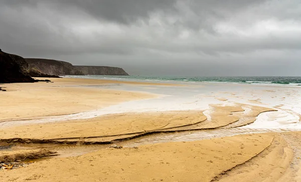 Plage Sable Hiver Bretagne Eau Qui Coule Une Rivière Creuse — Photo