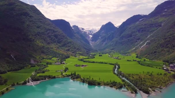 Briksdal Glacier Olden Lake Olden Hordaland Sogn Fjordane Norge 2019 — Stockvideo
