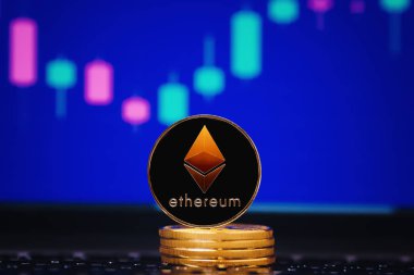 Ethereum. Grafiğin arka plan üzerinde Ethereum.