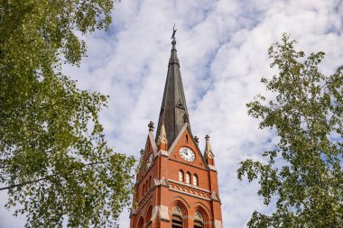 Lulea, İsveç Panorama Şehri, Katedral güneşli gün, mavi gökyüzü