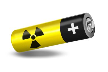 Nükleer batarya atomik beyaz yalıtılmış arka plan. Cep reaktörü kavramı