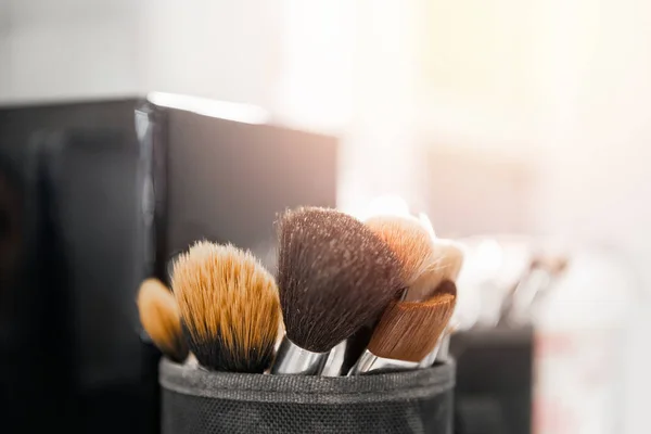 Hintergrund Make-up weiche Pinsel für Künstler, helle Farbe — Stockfoto