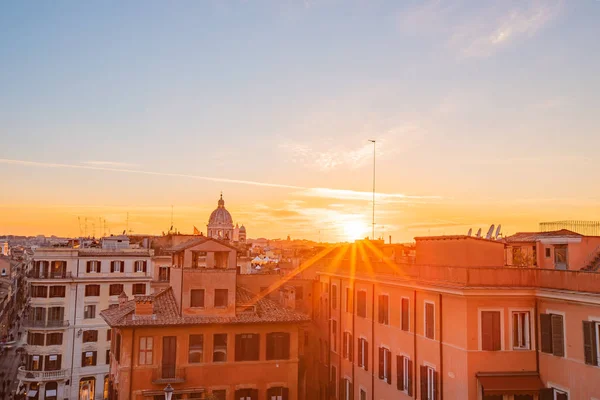 Rome aerial rooftop view sunset silhouette old ancient architecture in Italy