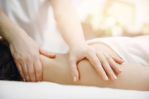 Anti-cellulite massage treatment of young women beauty spa — Stock Photo, Image