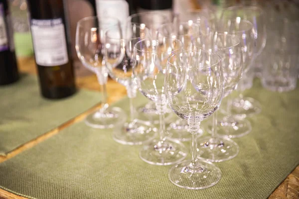 Catering service. Table setting, glass goblets, cutlery