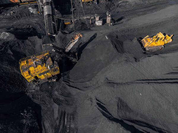 Open pit mine, extractive industry for coal, top view aerial drone