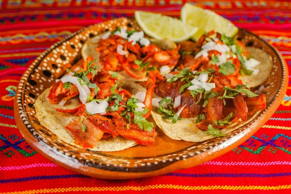 taco al pastor and lemon mexican spicy food in mexico city