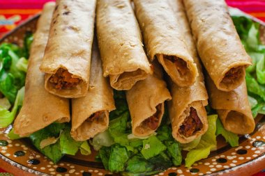 börek de pollo, tacos ve Salsa ev yapımı Meksika yemeği Meksika şehir