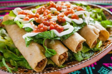 börek de pollo, tacos ve Salsa ev yapımı Meksika yemeği Meksika şehir
