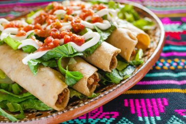 börek de pollo, tacos ve Salsa ev yapımı Meksika yemeği Meksika şehir