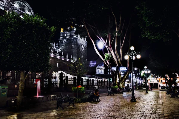 Zócalo Puebla México Plaza Principal Noche Una Ciudad Colonial Mexicana —  Fotos de Stock