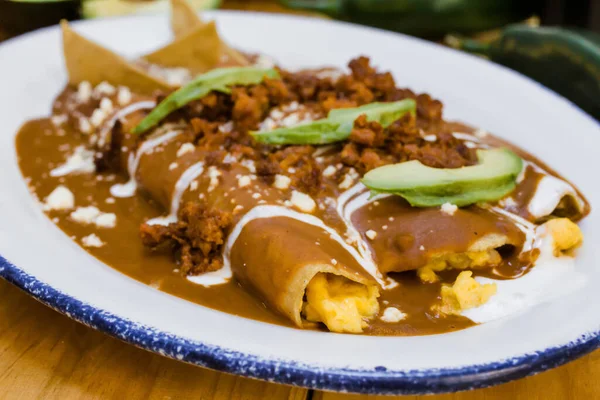 Enfrijoladas Enchiladas Mexicanas Con Frijoles Comida Tradicional México Gastronomía — Foto de Stock