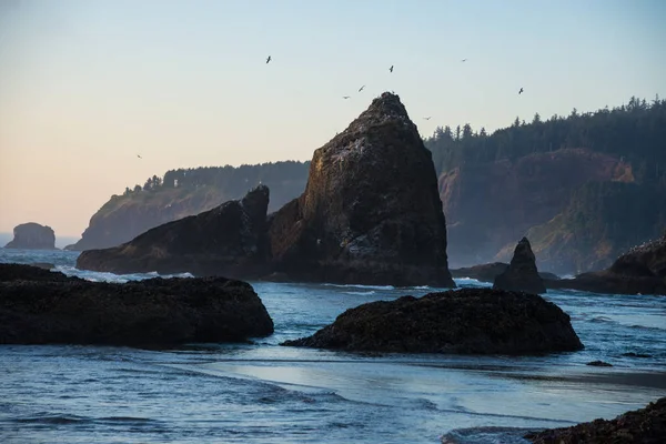 Rotsachtige kust bij zonsondergang, Oregon — Stockfoto