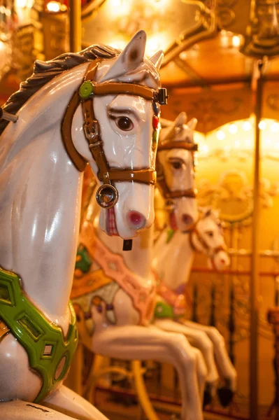 Старая Карусель Деревянной Лошадью Париже Франция — стоковое фото