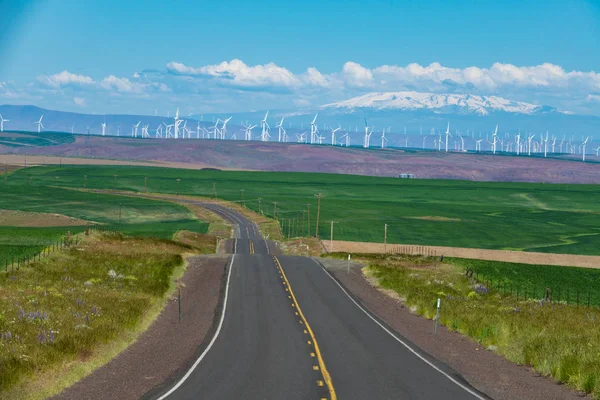 Verharde Weg Wind Turbines Oostelijk Oregon — Stockfoto