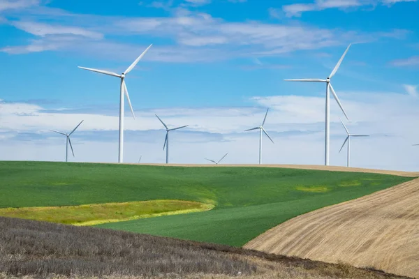 Windkraftanlagen Über Weizenfeldern Ostoregon — Stockfoto