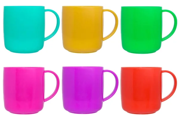 Colored plastic children mugs collection — Stock Photo, Image