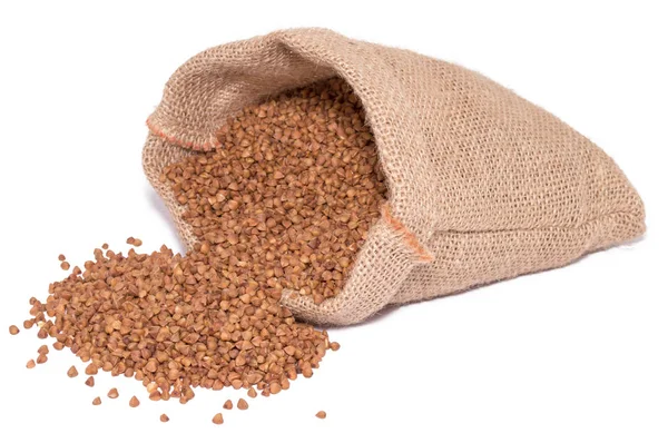 Buckwheat in sack bag isolated — Stock Photo, Image