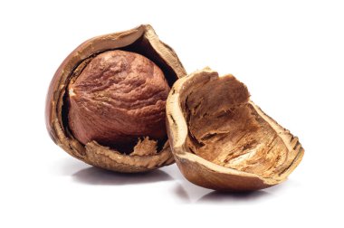 Olgun kırık kahverengi fındık izole