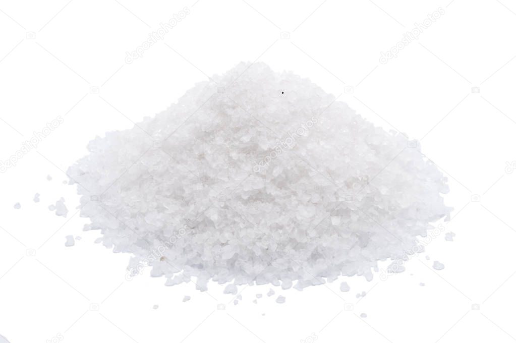 White sea salt isolated on white background