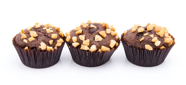 Ομάδα των muffins σοκολάτας με ξηρούς καρπούς ψίχουλα απομονωθεί σε λευκό φόντο — Φωτογραφία Αρχείου