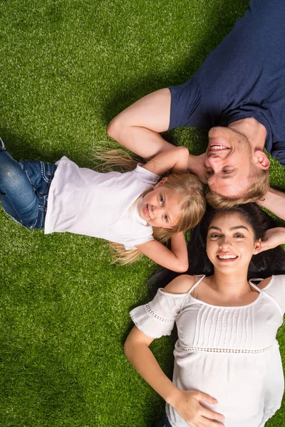 Familie In het gras leggen — Stockfoto