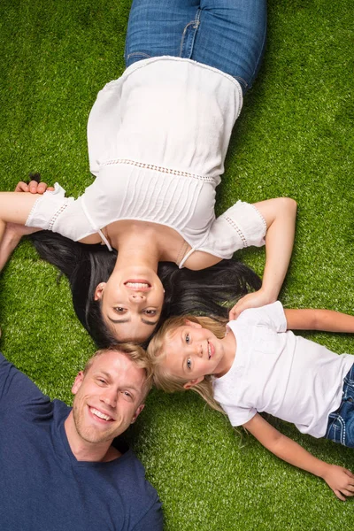 Familie In het gras leggen — Stockfoto
