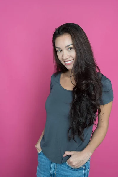 Woman On Pink Background — Stock Photo, Image