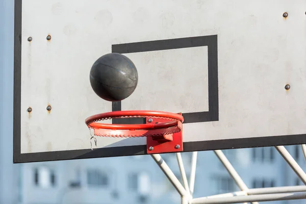 Basket Ball Cerceau Aux Lumières Coucher Soleil Fermer Concept Style — Photo