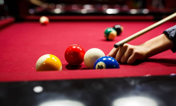 Boy Plays Billiard Pool Club Young Kid Learns Play Snooker — 스톡 사진