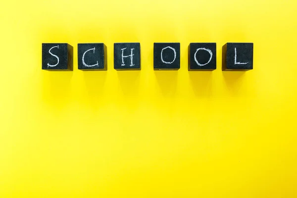Blocks Title School Yellow Background Education Back School Concept — Stock Photo, Image