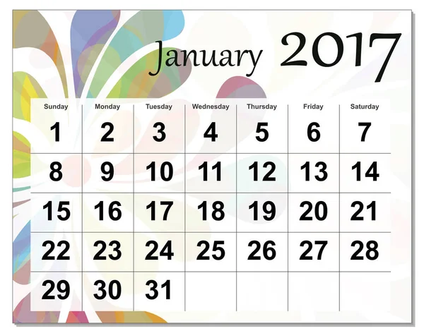 File EPS10. Calendario di gennaio 2017 . — Foto Stock