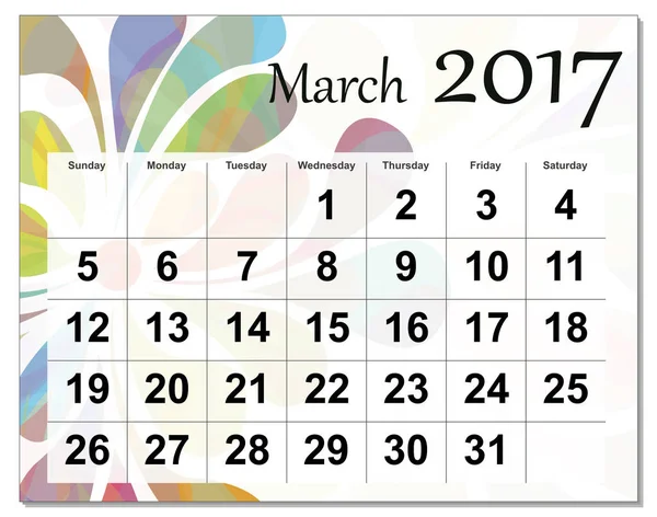 File EPS10. Calendario di marzo 2017 . — Foto Stock