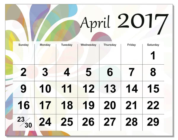 File EPS10. Calendario di aprile 2017 . — Foto Stock