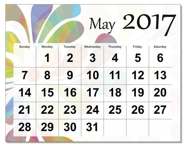 File EPS10. Calendario di maggio 2017 . — Foto Stock