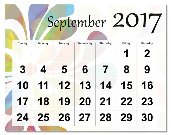 Archivo EPS10. Calendario septiembre 2017 . — Foto de Stock