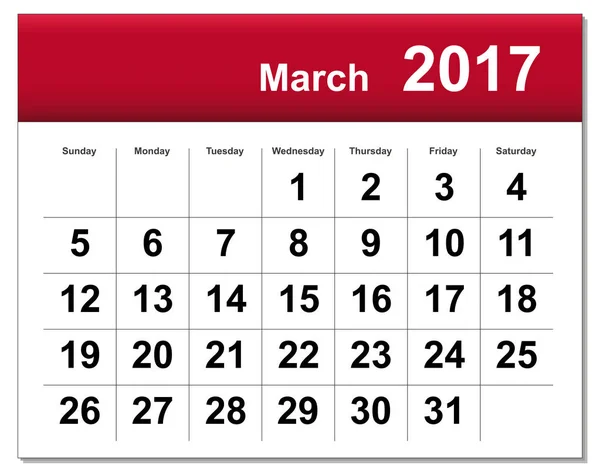 EPS10 file. March 2017 calendar. The EPS file includes the versi — Stock Photo, Image