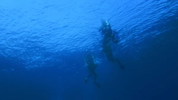 Silhouette scuba diving. — Stock Photo, Image