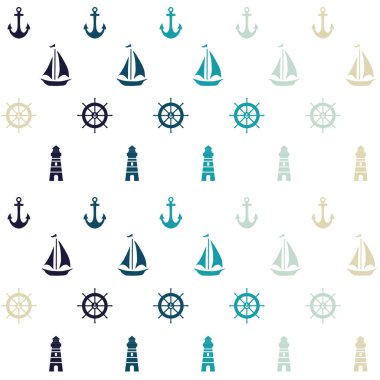 Vektör beyaz denizcilik ögeleri pürüzsüz desen arkaplanı