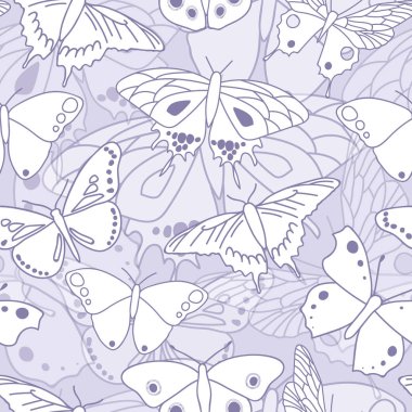 Vektör mor ve beyaz kelebek dokusu pürüzsüz arkaplan çizimi