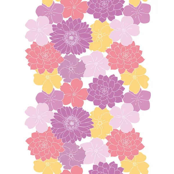 Fleurs pourpres et jaunes motif de bordure sans couture — Image vectorielle