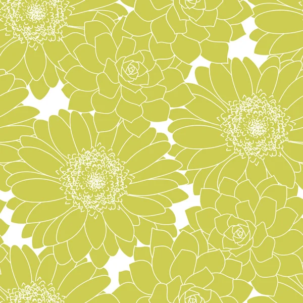 Grön lineart blommor trädgård sömlös mönster bakgrund — Stock vektor