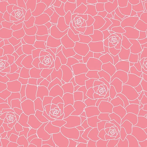 Rosa lineart suculentas flores sin costura patrón de fondo — Vector de stock