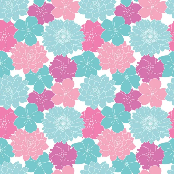 Vektor türkis und rosa Blumen nahtlose Muster weißer Hintergrund — Stockvektor