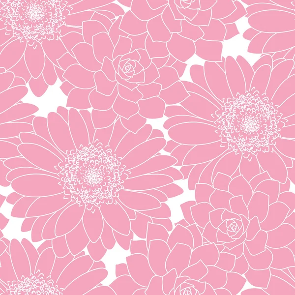 Vector pink flowers seamless pattern white background — Stock Vector