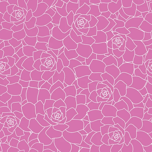 Vector pink and white lineart flowers seamless pattern background — Stock Vector