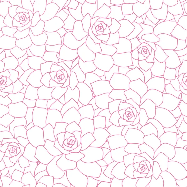 Vector pink and white lineart flowers seamless pattern background — 스톡 벡터