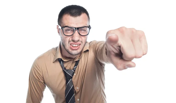 Hombre de negocios enojado, aislado en blanco — Foto de Stock