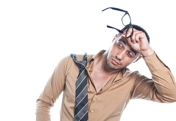 Cansado homem, isolado - estúdio tiro — Fotografia de Stock