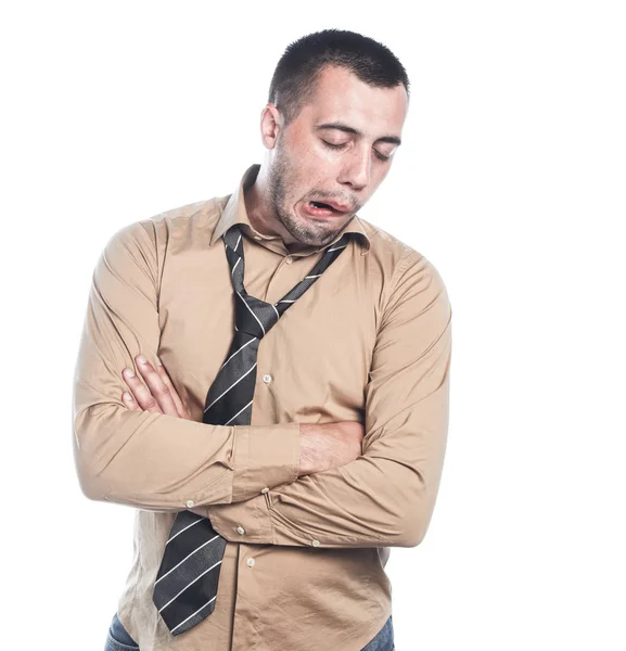 Hombre bostezando, aislado sobre fondo blanco — Foto de Stock